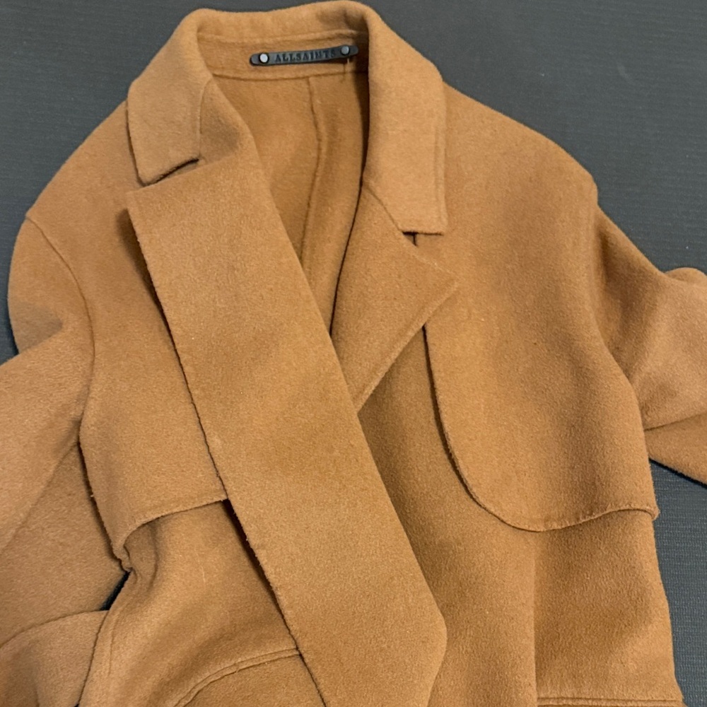 AllSaints Camel Wool Belted Coat - Picture 6 of 9